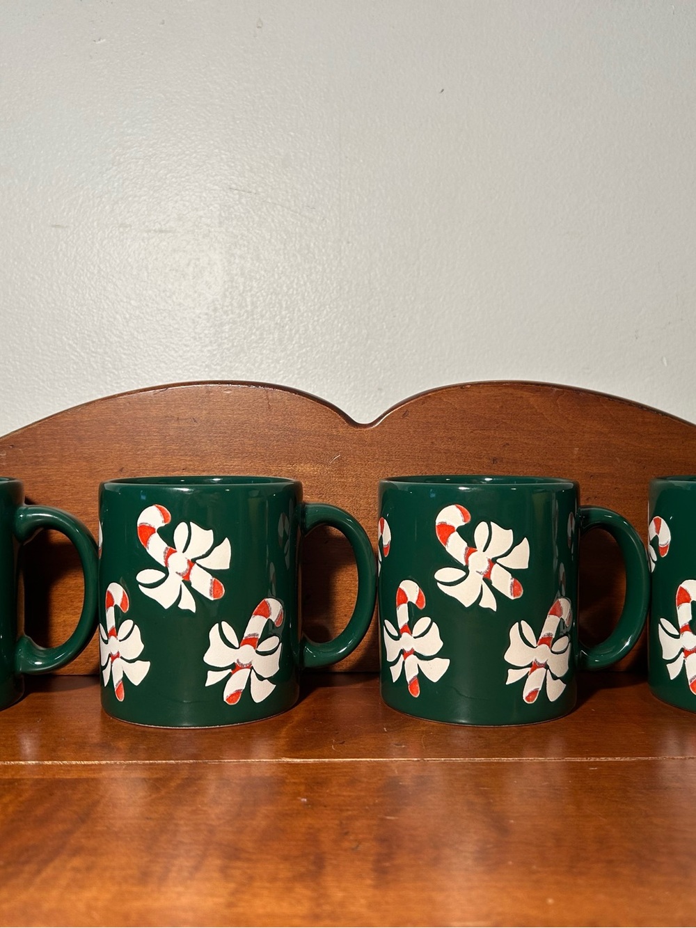Green Candy Cane Bow Ceramic Mug - Pack of 2